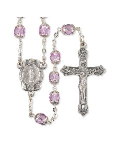Pink Rose Capped Crystal Bead Rosary