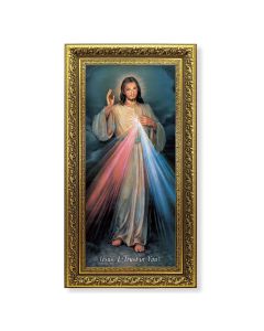 11 5/8" x 19" Ornate Gold Leaf Wood Frame with a Divine Mercy Textured Art