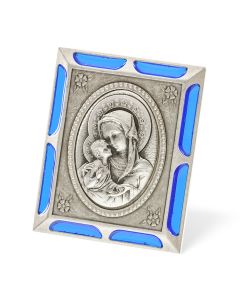 Madonna of the Streets Antiqued Silver Metal Plaque with Blue Accents