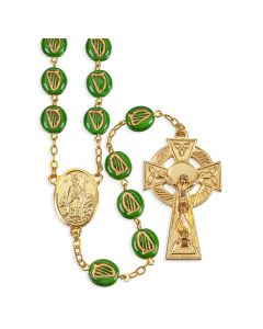 Green Flat Irish Harp Bead Rosary