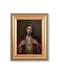 5.5" x 7" Antique Gold Frame with a Sacred Heart of Jesus Print