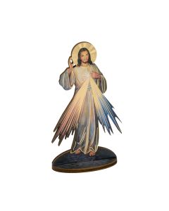 6" Divine Mercy Laser Cut Wood Statue with Biography