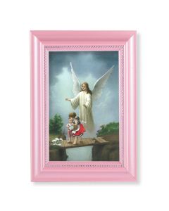 5 1/2" x 7" Pink Frame with Guardian Angel Print