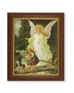 10 1/2" x 12 1/2" Walnut Finish Beveled Frame with 8" x 10" Guardian Angel Textured Art
