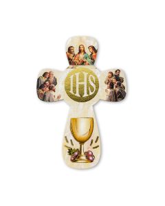 First Communion with Chalice Laser Cut Cross and a Prayer Card