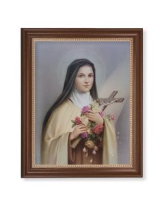 13 1/2" x 16 9/16" Walnut Finished Frame with 11" x 14" Saint Therese Textured Art