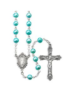 Light Blue Freshwater Pearl Bead Rosary, Boxed