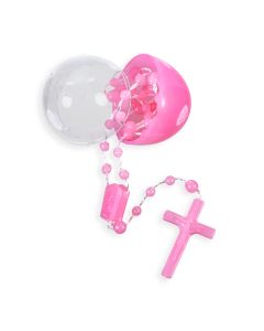 Pink Bead Corded Rosary in a Plastic Egg Case-P65