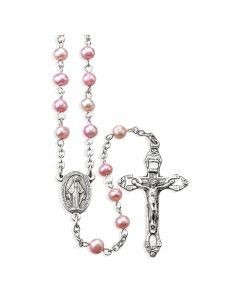 Genuine Pink Freshwater Pearl Bead Rosary, Boxed