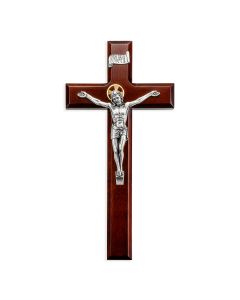 11" Dark Cherry Cross with Antiqued Silver and Gold Finish Salerni Corpus
