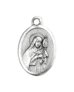 1" Oval Antiqued Silver Oxidized Saint Clare Medal