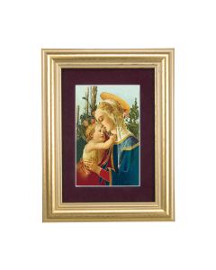 5 1/4" x 6 3/4" Gold Leaf Frame-Burgundy Matte with a 2 1/2" x 3 3/4" Madonna and Child Print