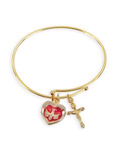 Gold Charm Bracelet with Heart Shaped Holy Spirit Confirmation Medal