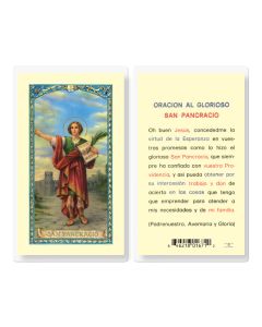 Oracion Al Glorioso San Pancracio Holy Card