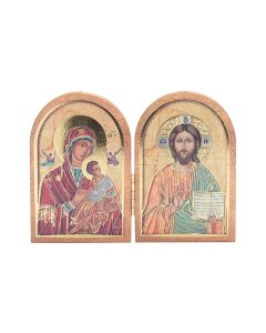 Our Lady of Passion and Christ the Teacher Standing Natural Wood Diptych