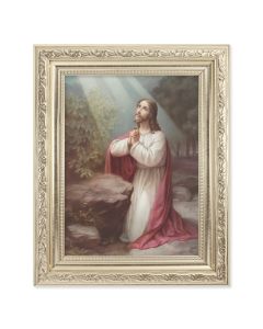 8.25" x 10.25" Silver Ornate Frame with a 6" x 8" Christ on Mount Olive Print