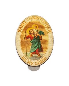 Saint Christopher Wooden Auto Visor Clip (Sold in Inc. of 3)