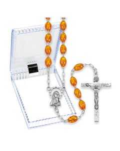 Oval Topaz Plastic Bead Rosary, Boxed