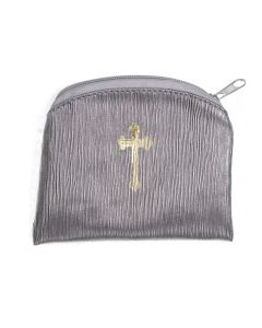 Pewter Raw Silk Look Rosary Pouch