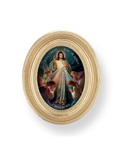 3 1/2" x 4 1/2" Gold Oval Frame with a Jesus King Mercy Print-P65