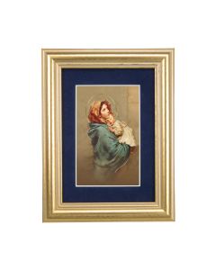 5 1/4" x 6 3/4" Gold Leaf Frame-Navy Blue Matte with a 2 1/2" x 3 3/4" Madonna of the Street Print