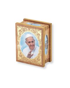 2"x2.75" Natural Wood Pope Francis Gold Embossed Rectangular Rosary Box 