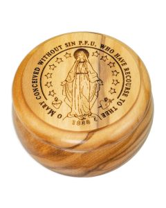 Olive Wood Our Lady of the Miraculous Medal Keepsake Box