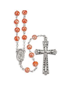 6mm Coral Marbleized Rosary with Center and Crucifix 