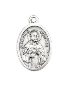 1" Oval Antiqued Silver Oxidized Saint Thomas Aquinas Medal