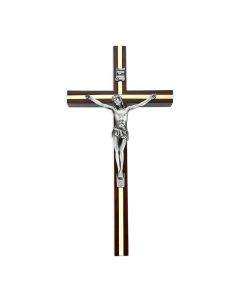 10" Walnut Crucifix with Gold Inlay and Antique Silver Finish Corpus-P65