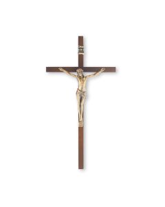 10" Walnut Crucifix with Museum Gold Corpus-P65