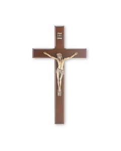 10" Walnut Finish Cross with Museum Gold Antiqued Corpus-P65
