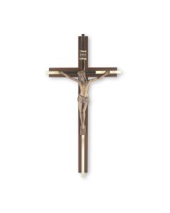 10" Walnut Finish Brass Inlay Cross with Museum Gold Antiqued Corpus-P65