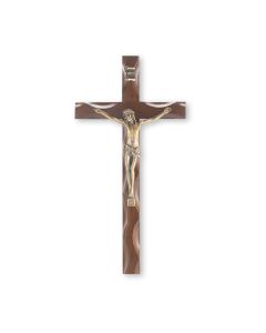 10" Walnut Finish Notched Cross with Museum Gold Antiqued Corpus-P65