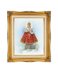 8"x10" Infant Of Prague Textured Art in a 12"x14" Ornate Antiqued Gold Frame with Inner Linen Border