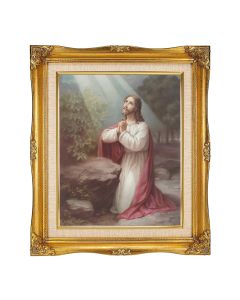 8"x10" Christ on Mount Olive Textured Art in a 12"x14" Ornate Antiqued Gold Frame with Inner Linen Border