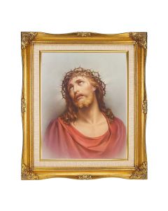 8"x10" Ecce Homo Textured Art in a 12"x14" Ornate Antiqued Gold Frame with Inner Linen Border 