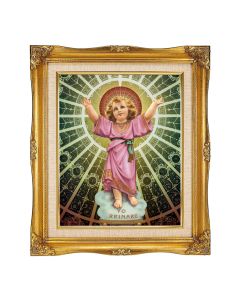 8"x10" Divino Nino Textured Art in a 12"x14" Ornate Antiqued Gold Frame with Inner Linen Border 