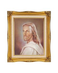 8"x10" Head of Christ Textured Art in a 12"x14" Ornate Antiqued Gold Frame with Inner Linen Border 