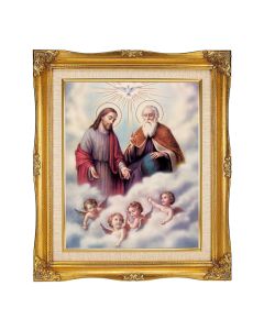 8"x10" Holy Trinity Textured Art in a 12"x14" Ornate Antiqued Gold Frame with Inner Linen Border 