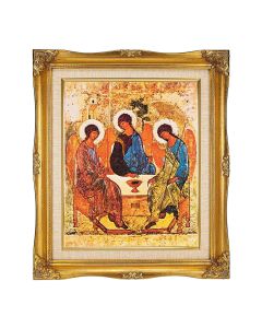 8"x10" Rubler: Holy Trinity Textured Art in a 12"x14" Ornate Antiqued Gold Frame with Inner Linen Border 