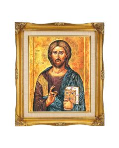 8"x10" Christ All Knowing Textured Art in a 12"x14" Ornate Antiqued Gold Frame with Inner Linen Border 