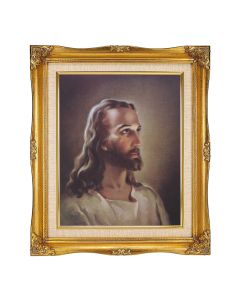 8"x10" Sallman: Head of Christ Textured Art in a 12"x14" Ornate Antiqued Gold Frame with Inner Linen Border 