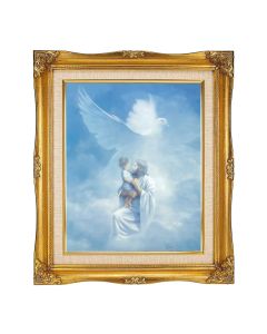 8"x10" Christ Welcoming Child Textured Art in a 12"x14" Ornate Antiqued Gold Frame with Inner Linen Border