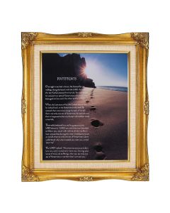 8"x10" Footprints Textured Art in a 12"x14" Ornate Antiqued Gold Frame with Inner Linen Border 