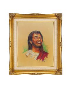 8"x10" Segura: Laughing Jesus Textured Art in a 12"x14" Ornate Antiqued Gold Frame with Inner Linen Border 