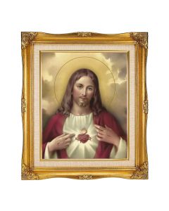 8"x10" S.H. of Jesus Texture Art in a 12"x14" Ornate Antiqued Gold Frame with Inner Linen Border