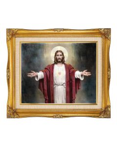 8"x10" Chambers: Welcoming Jesus Textured Art in a 12"x14" Ornate Antiqued Gold Frame with Inner Linen Border