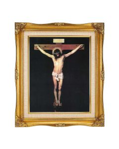 8"x10" Textured Art Crucifixion in a 12"x14" Ornate Antiqued Gold Frame with Inner Linen Border 