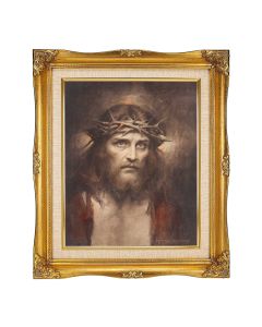 8"x10" Chambers: Ecce Homo Textured Art in a 12"x14" Ornate Antiqued Gold Frame with Inner Linen Border